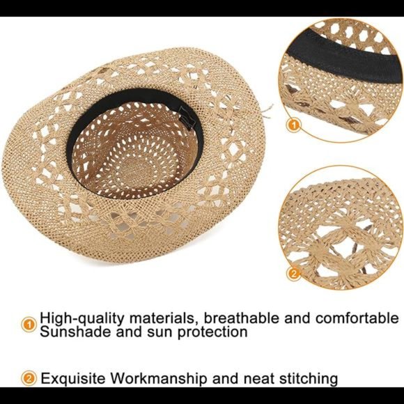 EOZY Men & Women\'s Summer Cowboy Cowgirl Straw Hat Hollow Out Woven